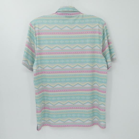 Bad Birdie Polo Shirt Mens Large Mint Pink Pastel Aztec Stripe Golf Performance - Picture 2 of 15